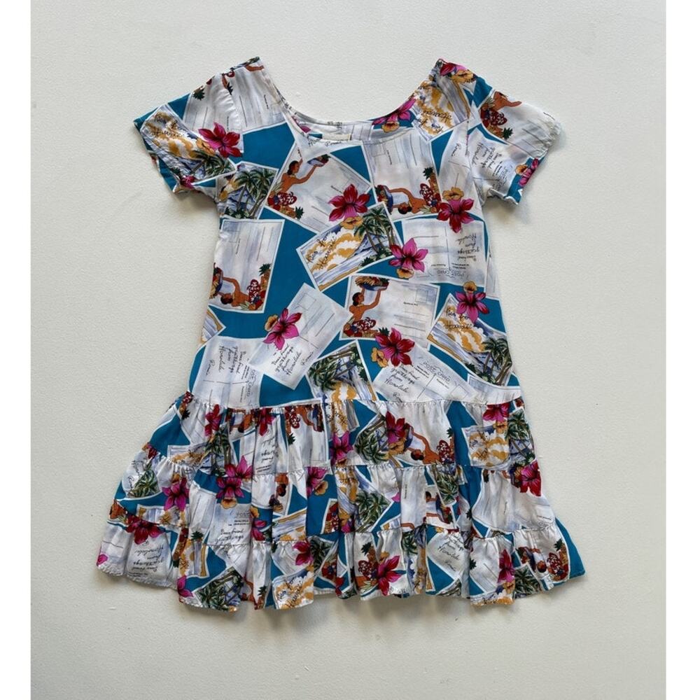 Vtg 90s Hawaiian Postcard Rayon Babydoll Mini Dress · M · Jacqueline Studio